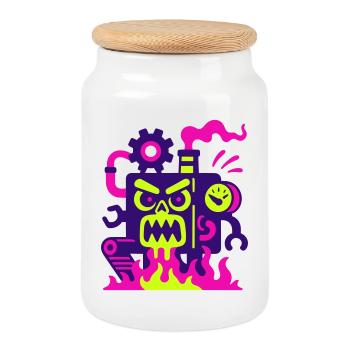 Monster Machine en feu - Boîte à biscuits avec couvercle en bois - blanc - Devant