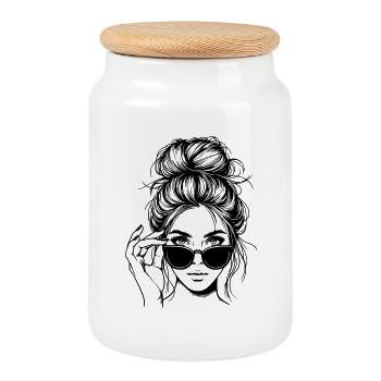 Vintage Blonde Silhouette Clipart - Boîte à biscuits avec couvercle en bois - blanc - Devant