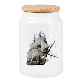 Voilier - Boîte à biscuits avec couvercle en bois - blanc - Devant