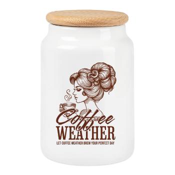 Coffee Weather – Retro Coffee Lady Clipart - Cookie Jar with Wooden Lid - white - Front