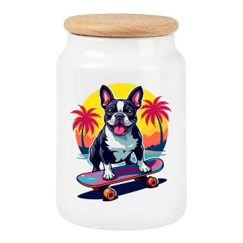Skater Bulldogge - Keksdose mit Holzdeckel - Weiß - Vorne