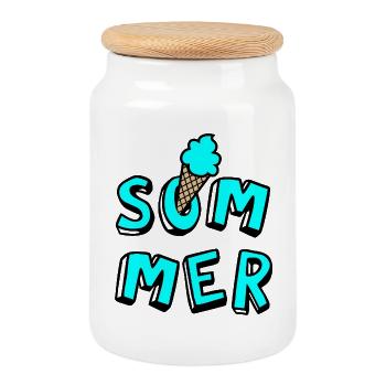 Été Glace Gaufre Style Bande Dessinée Fun Joie de vivre Fan - Boîte à biscuits avec couvercle en bois - blanc - Devant