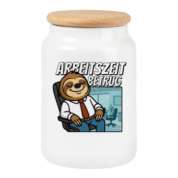 Arbeitszeitbetrug Shirt Lustiges Faultier Büro - Keksdose mit Holzdeckel - Weiß - Vorne