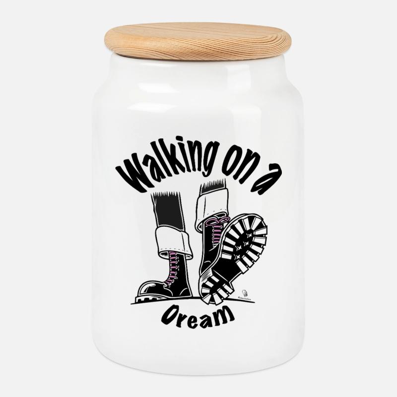 Walking on a Dream - Cookie Jar with Wooden Lid - white