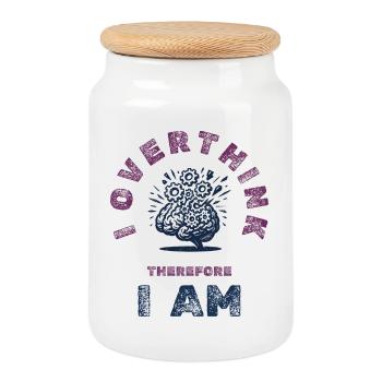 Overthinking Brain Humor Tee - Cookie Jar with Wooden Lid - white - Front