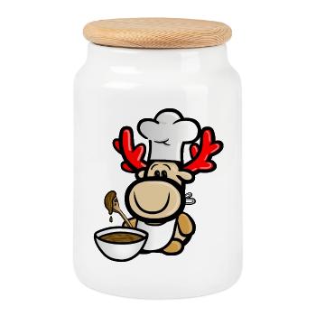 Renne Elmondo cuisant en hiver - Boîte à biscuits avec couvercle en bois - blanc - Devant
