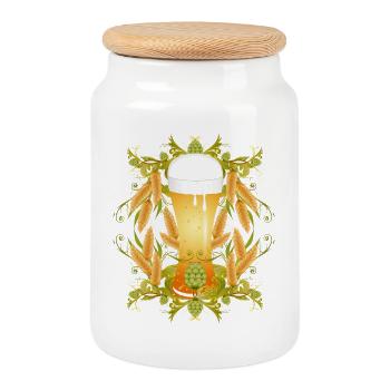 Beer glass with hops and malt – traditional motif - Cookie Jar with Wooden Lid - white - Front