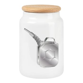 Fuel canister with filler neck – Metallic look - Cookie Jar with Wooden Lid - white - Front