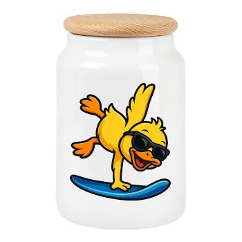 Cool duck surfer sur la plage pour les enfants sports nautiques - Boîte à biscuits avec couvercle en bois - blanc - Devant