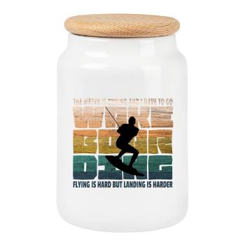Wakeboarding Wakeboard Vintage - Cookie Jar with Wooden Lid - white - Front