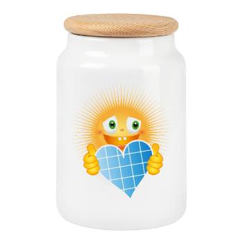 Radiant sun with a heart made of solar cells - Cookie Jar with Wooden Lid - white - Front