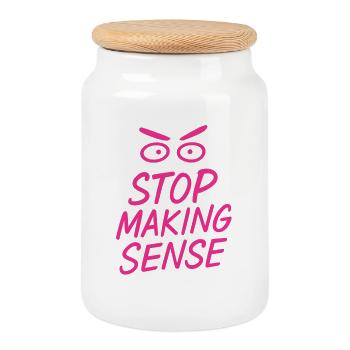„Stop Making Sense – Sarkasmus-Shirt mit Aussage“ - Keksdose mit Holzdeckel - Weiß - Vorne