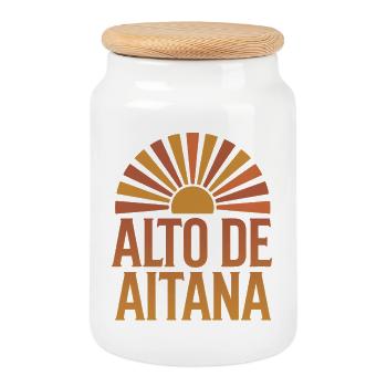 Alto de Aitana Vintage Cycling Art - Cookie Jar with Wooden Lid - white - Front