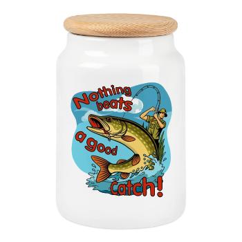 Nichts geht über ein gutes Catch-Fishing-Design - Keksdose mit Holzdeckel - Weiß - Vorne