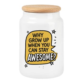 why grow up when you can stay awesome - Cookie Jar with Wooden Lid - white - Front