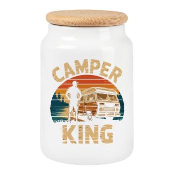 Vintage Camper King Sunset Design - Boîte à biscuits avec couvercle en bois - blanc - Devant
