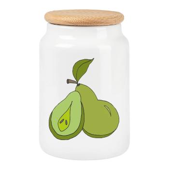 Artistic Pear Illustration - Cookie Jar with Wooden Lid - white - Front