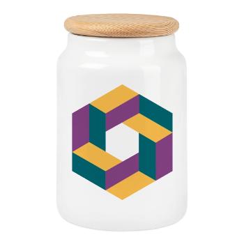 Abstract geometric outline in pastel colors - Cookie Jar with Wooden Lid - white - Front