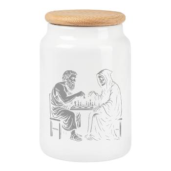 Platon und Sensenmann spielen Schach Illustration - Keksdose mit Holzdeckel - Weiß - Vorne