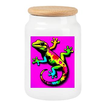 Gecko - Keksdose mit Holzdeckel - Weiß - Vorne