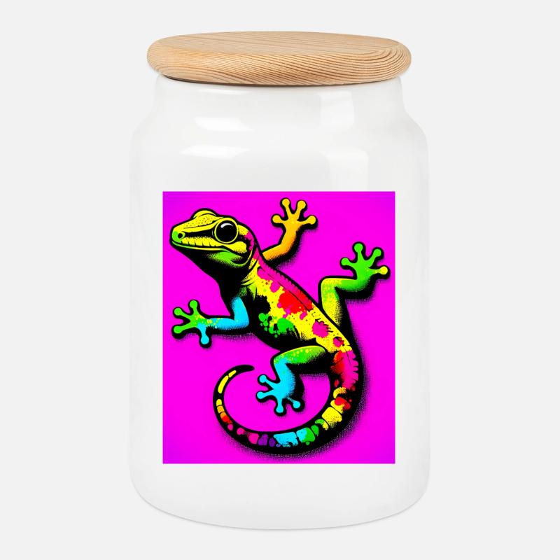 Gecko - Keksdose mit Holzdeckel - Weiß