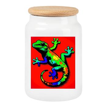 Gecko - Keksdose mit Holzdeckel - Weiß - Vorne