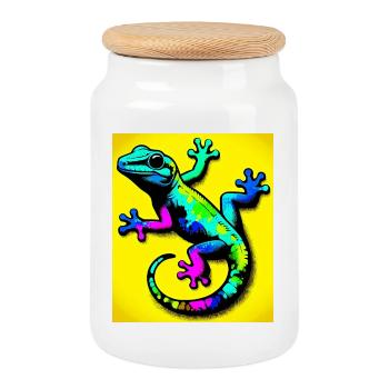 Gecko - Keksdose mit Holzdeckel - Weiß - Vorne