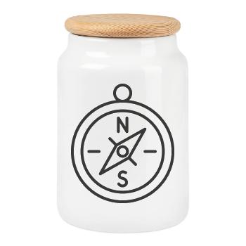 Conception minimaliste de la navigation à la boussole - Boîte à biscuits avec couvercle en bois - blanc - Devant