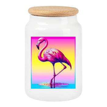 Flamingo - Keksdose mit Holzdeckel - Weiß - Vorne