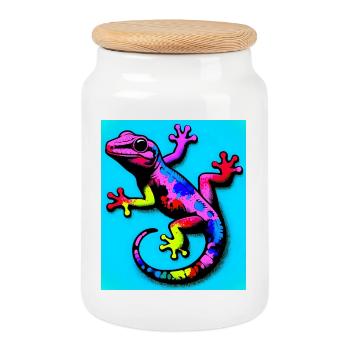 Gecko - Keksdose mit Holzdeckel - Weiß - Vorne
