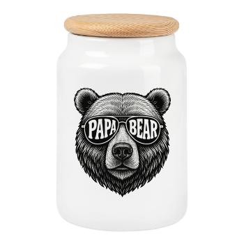 Idée cadeau Papa Bear Look Retro avec lunettes de soleil - Boîte à biscuits avec couvercle en bois - blanc - Devant