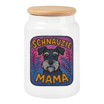 Illustration artistique de Schnauzie Mama - Boîte à biscuits avec couvercle en bois - blanc - Devant