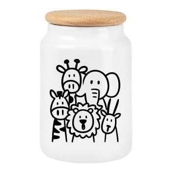 Safari Animals Illustration Kids - Cookie Jar with Wooden Lid - white - Front