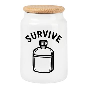 Survive - water bottle - Cookie Jar with Wooden Lid - white - Front