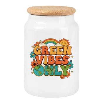 Green Vibes Only Rainbow Earth Retro Style - Keksdose mit Holzdeckel - Weiß - Vorne