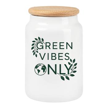 Éco-responsable Green Vibes Only Earth Love - Boîte à biscuits avec couvercle en bois - blanc - Devant