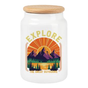 Explore the great outdoors - Cookie Jar with Wooden Lid - white - Front