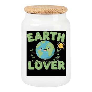 Humorous Earth Lover Cartoon - Cookie Jar with Wooden Lid - white - Front