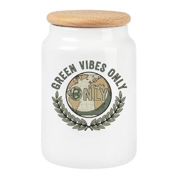 Green Vibes Only Retro Earth Design - Keksdose mit Holzdeckel - Weiß - Vorne