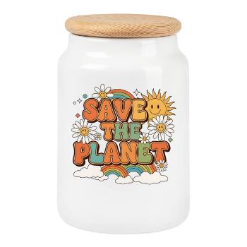 Save the Planet Retro Style Design - Keksdose mit Holzdeckel - Weiß - Vorne