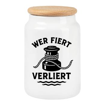 Wer fiert verliert Segeln Motiv - Keksdose mit Holzdeckel - Weiß - Vorne