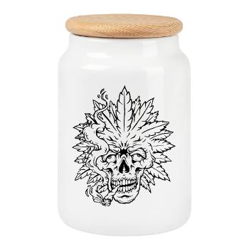 Psychedelic Skull Weed Design - Totenkopf - Keksdose mit Holzdeckel - Weiß - Vorne