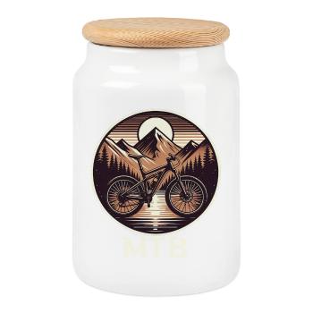 Mountain Biking in Alpine Landscape - Cookie Jar with Wooden Lid - white - Front