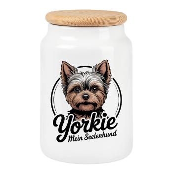 Dog Lover Yorkie Portrait Illustration - Cookie Jar with Wooden Lid - white - Front