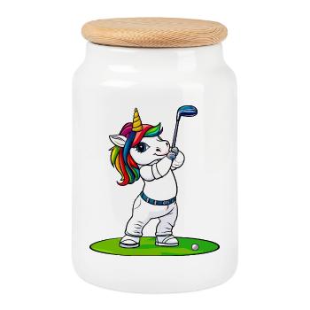 Unicorn Golfer - Cookie Jar with Wooden Lid - white - Front