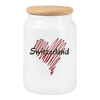 J’aime la Suisse, j’aime la Suisse - Boîte à biscuits avec couvercle en bois - blanc - Devant