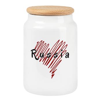 I love Russia, heart Russia - Cookie Jar with Wooden Lid - white - Front