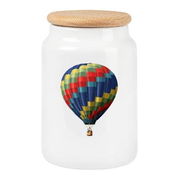 Colorful hot air balloon with color pattern - Cookie Jar with Wooden Lid - white - Front
