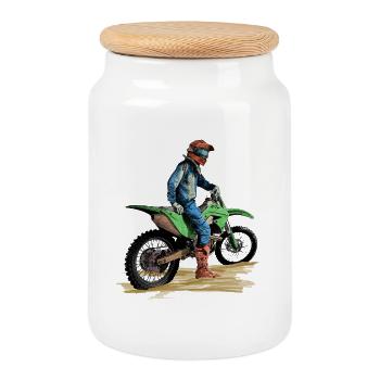 Cross Motorcycle - Cookie Jar with Wooden Lid - white - Front