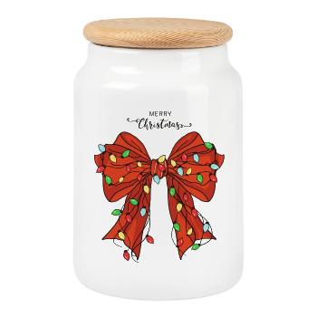 Noël festif avec des lumières - Boîte à biscuits avec couvercle en bois - blanc - Devant